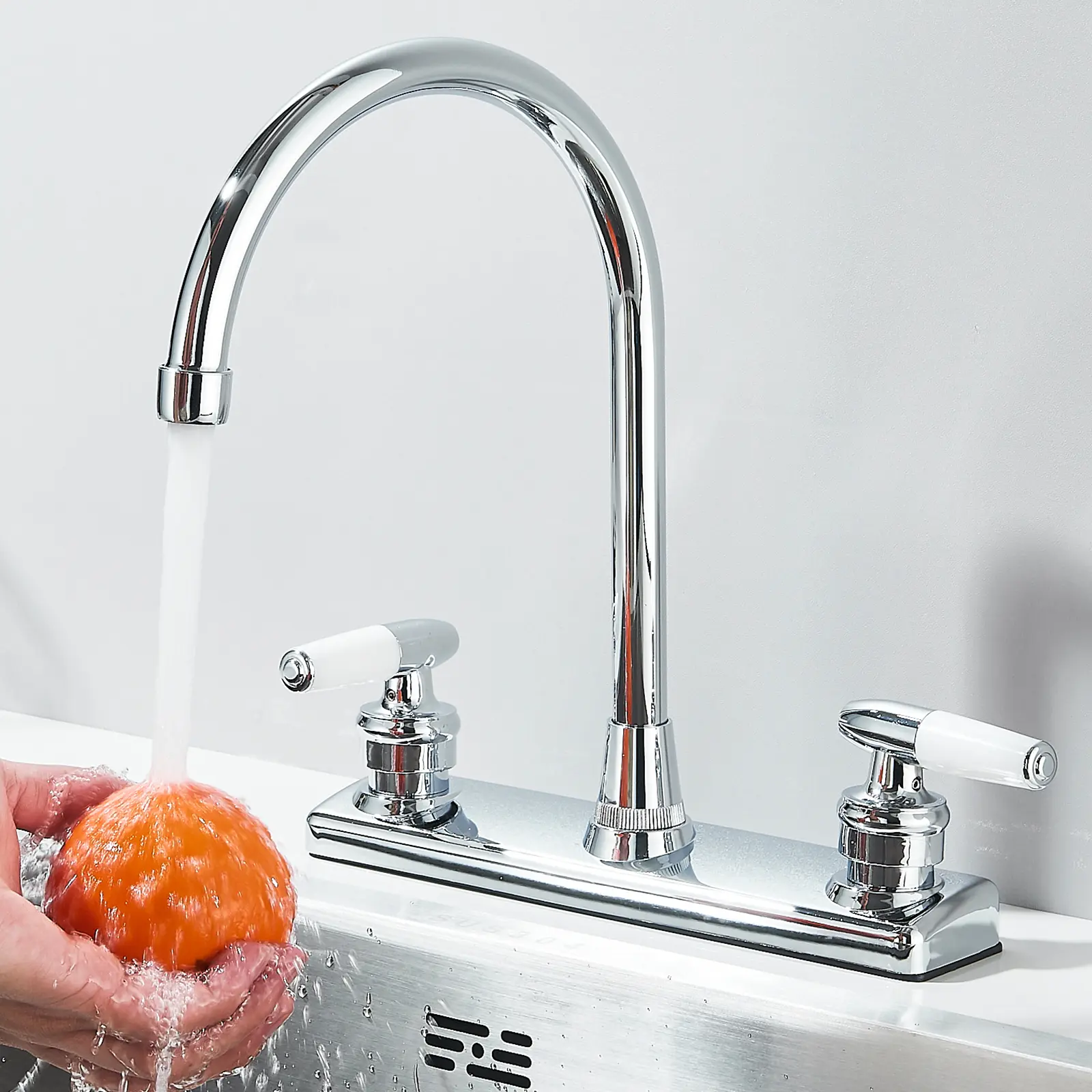 Senlesen Modern Kitchen Faucet High Arc 360° Swivel Spout, 8 inch Centerset Kitchen Sink Faucet 3 Hole 2 Handle Mixer Taps
