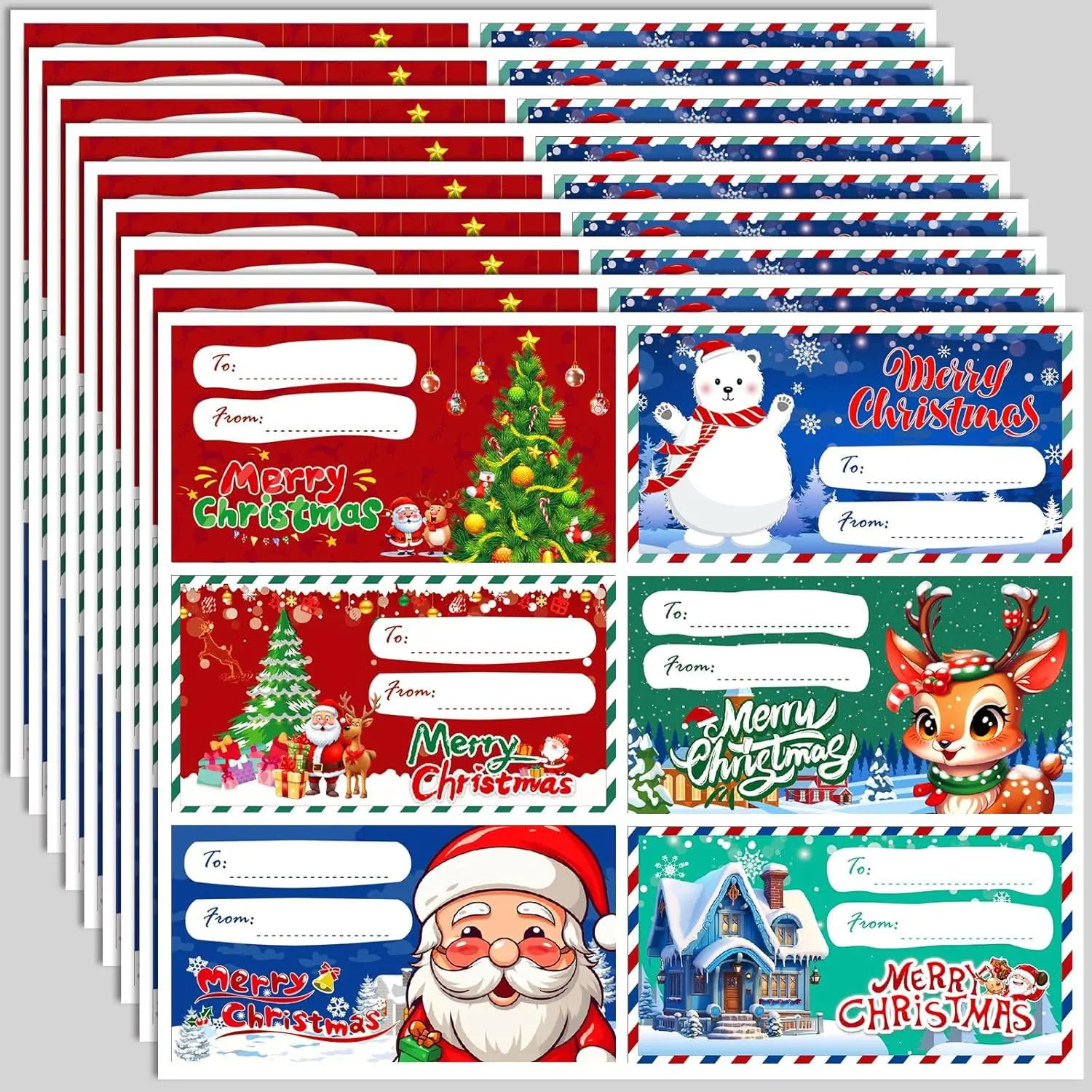 300pcs 50 Sheets Christmas Gift Tags Name Label Stickers Self Adhesive 2.95 x 1.6 inch for Presents Decoration Bags Women Men Festive Gifting