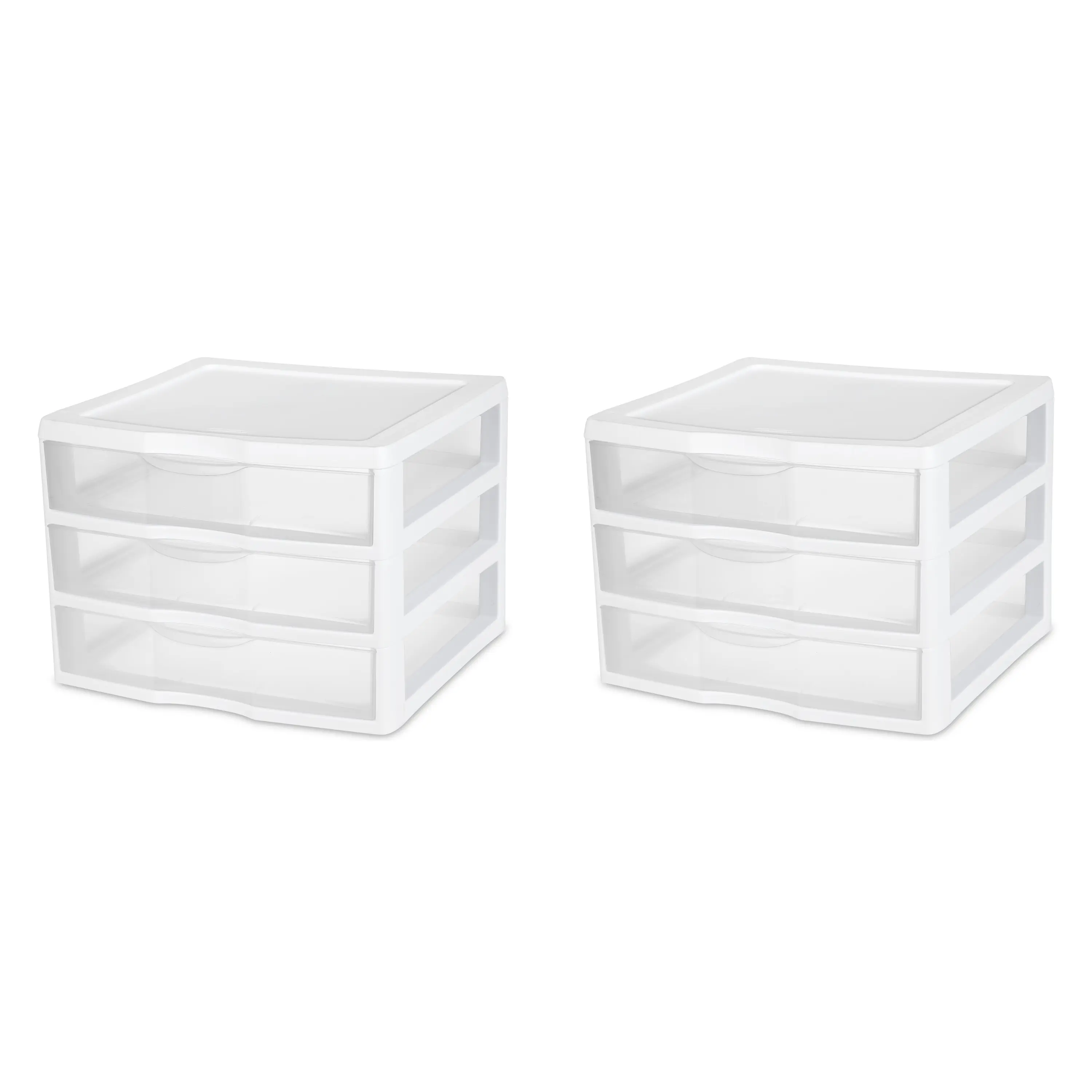 Sterilite Wide 3 Drawer Unit Plastic, White, Set of 2