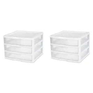 Sterilite Wide 3 Drawer Unit Plastic, White, Set of 2