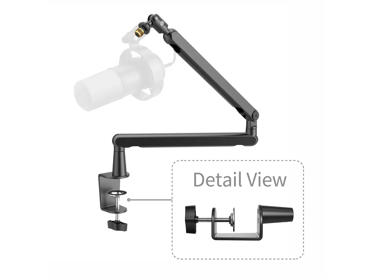 FIFINE Low Profile Podcast Microphone Stand, BM88 LITE Gaming Mic Boom Arm with Desk Mount, Cable Channels Management, Adjustable Metal Boom Arm White for Recording/Streaming/Gaming/Home Office