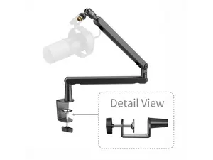 FIFINE Low Profile Podcast Microphone Stand, BM88 LITE Gaming Mic Boom Arm with Desk Mount, Cable Channels Management, Adjustable Metal Boom Arm White for Recording/Streaming/Gaming/Home Office
