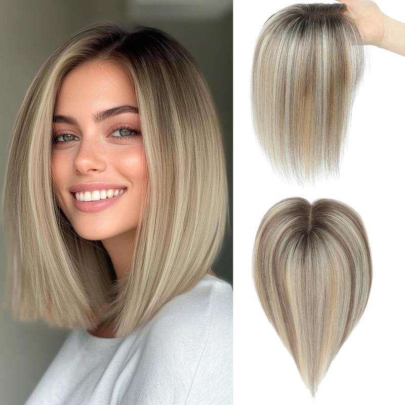 Hair Toppers for Women,Top Hairpieces 100% Remy Human Hair no Bangs,120% Density Swiss Base Clip In Topper 7x10CM 10inch Hair Toppers for Women Real Human Hair,Remy Human with Thinning Upgrade Middle Part Clip in Topper Hair Pieces for Women Daily