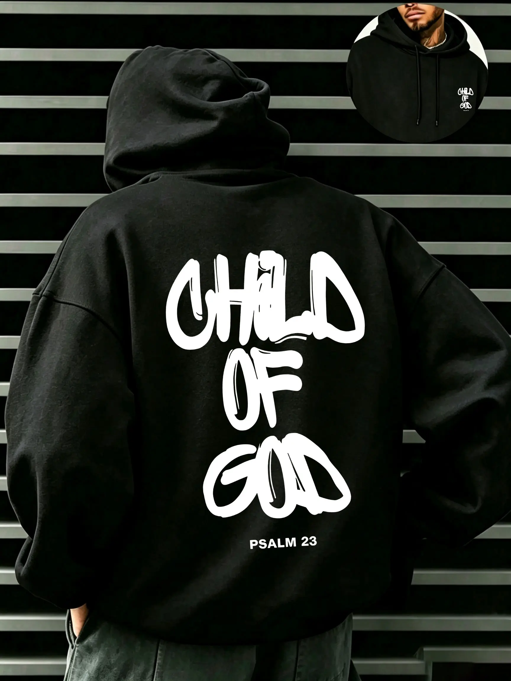 Unisex long-sleeve sweatshirt with graffiti slogan print, dropped shoulders and kangaroo pocket, street style, available in two versions (front and back).