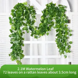 Artificial Plant 2.1M Green Ivy Leaf Wreath Silk Wall DIY Hanging Vine Family Garden Decoration Wedding Party Fake Wreath Leaves Uflower