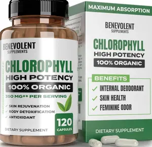 Benevolent Chlorophyll Capsules 350mg - 100% Natural + Ultra Chlorophyll 20x Potency Concentration for Energy Boost, Immune Support, Internal Deodorant, Skin Health, Non-GMO, 120 Capsules