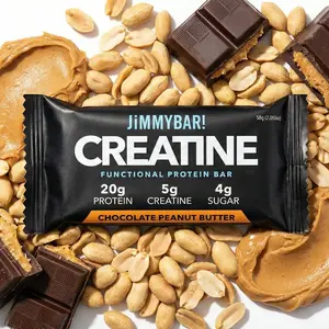 JiMMYBAR! Chocolate Peanut Butter Creatine Protein Bar - 20g Protein 5g Creatine - Gluten-Free 12 & 24 Count Box - Tasty Healthy Treat with Natural Ingredients - Snack - Homemade Peanut Butter Base