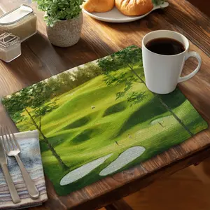 360 Stand White Braided Polyester Rectangular Placemat - 14x18 in. Stainproof Tableware with Classic Coasters, Home Decor CBPM1418W7LKGV for Golf Course Use