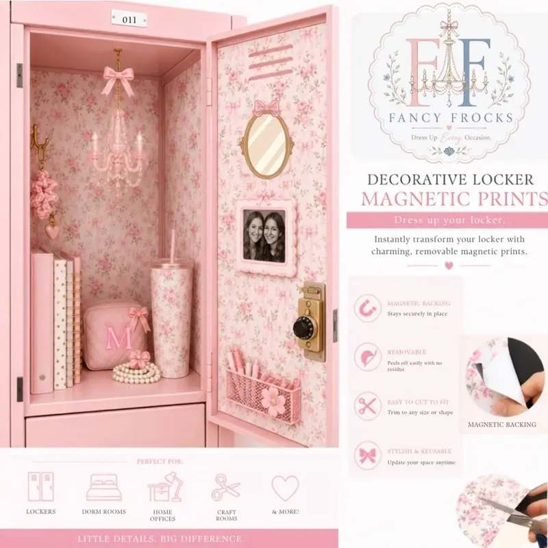 Locker Frocks Magnetic Locker Wallpaper | Cute Locker Decor for Girls | Coquette Locker Kit | Floral Magnetic Locker Panels