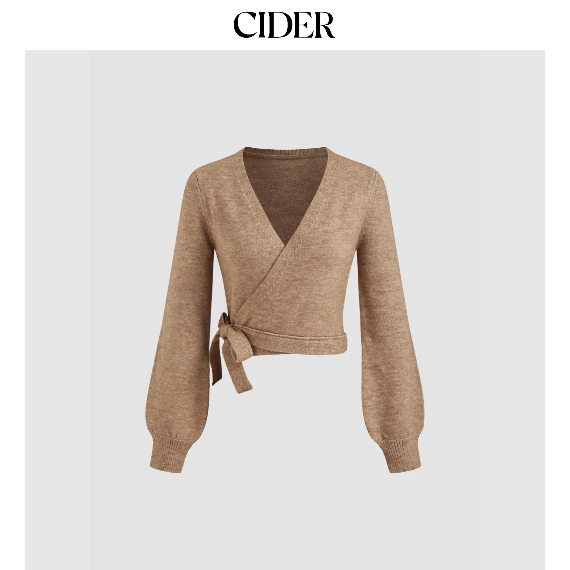 Cider Women's Solid Knitted Cardigan Sweater, Long Sleeve V-Neck Wrap Top with Adjustable Front Tie for Ladies, Knitting, Lady, Loose-Fitting, Tops, Wrapping Cardigan, Casual, Plain