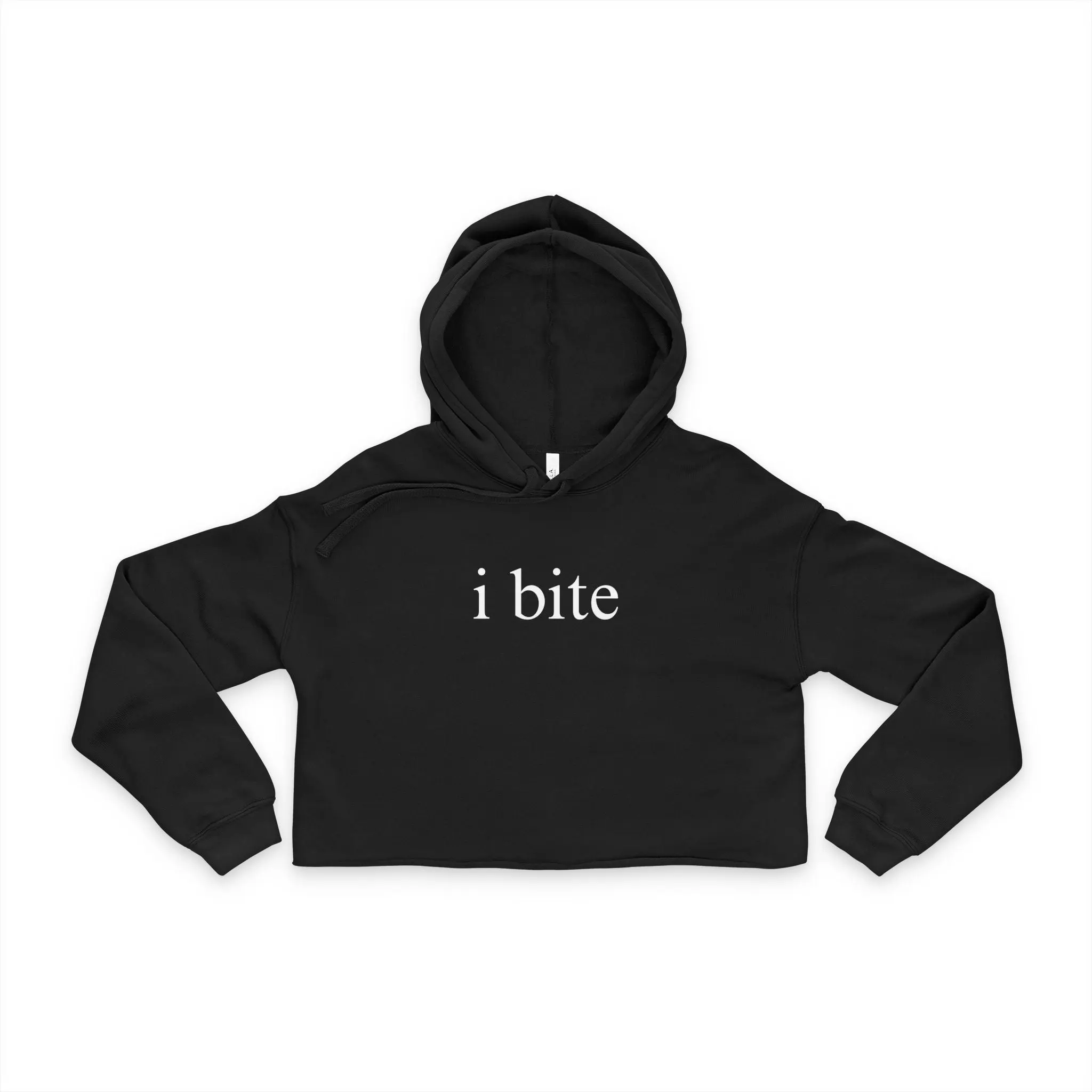 Cropped Hoodie — "i bite" Minimalist Gothic Cropped Hoodie for Women