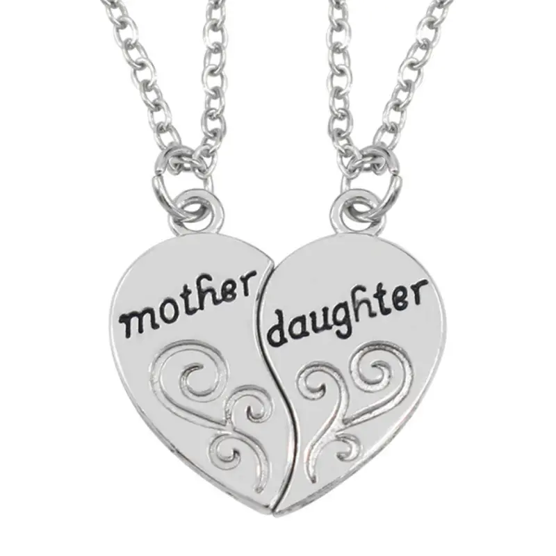 Mother-Daughter Interlocking Double Heart Shaped Pendant Necklace, 2000s Vintage Style Artificial Gemstone Jewelry - Mother's Day Gift, Birthday Gift