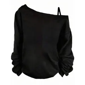 Plus Size Casual Stars And Moon Print Solid Color Asymmetric Collar Long Sleeve Sweatshirt Autumn And Winter,Fall Clothes For Women Can be used with raincoat