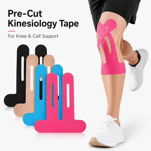 Pre-Cut Cotton Athletic Sports Tape - 10 Pcs Elastic One Size Unisex Joint Support Tape for Adults, Waterproof Water-Resistant Knee Support for Running