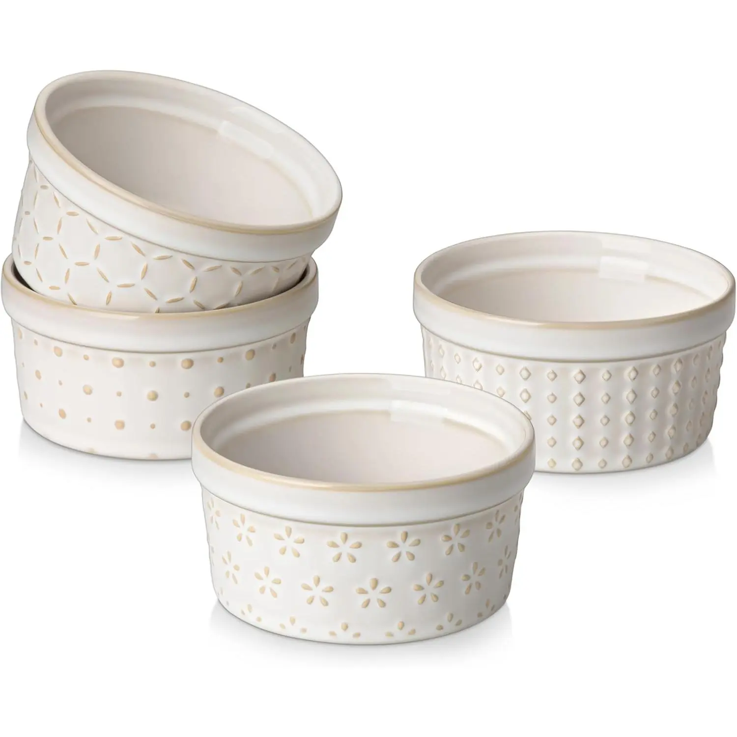 Ramekins 6 Oz Oven Safe, Ceramic Creme Brulee Souffle Dishes, Pudding Custard Cups Ramekin For Baking, Small Dipping Sauce Bowls, Set of 4, Microwave and Dishwasher Safe, Arctic White
