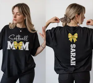 Softball Mom Shirt, Custom Name Front and Back Sports Tee, Game Day Mama Gift