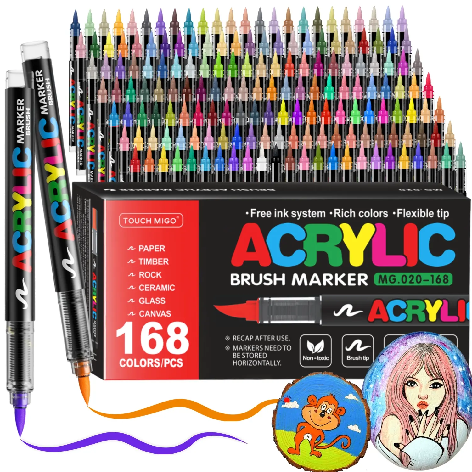 Acrylic Paint Markers Set, Art Pens, Automatic Ink Control Soft Brush Tip for Wood Rock Glass Canvas Stone Fabric Glass Metal Ceramic Canvas DIY Crafts Art Supplies,Back to  School,Halloween,Christmas Gift