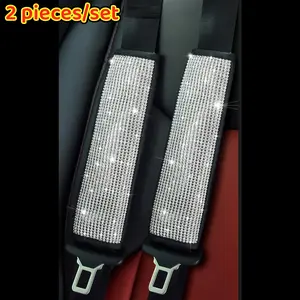 Car Seat Belt Cover with Rhinestones, Trim, Heat-Applied Shoulder Protector, Full-Coverage Car Interior Modification Accessory, Artificial Diamond Luggage Handle Cover, Set of Two