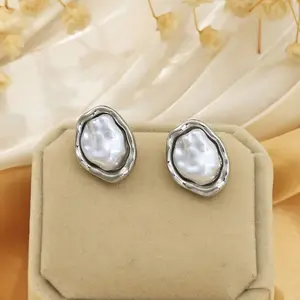 Women's Gold Irregular Baroque Pearl Stud Earrings, Vintage Pearl Earrings, Luxury Minimalist Gift