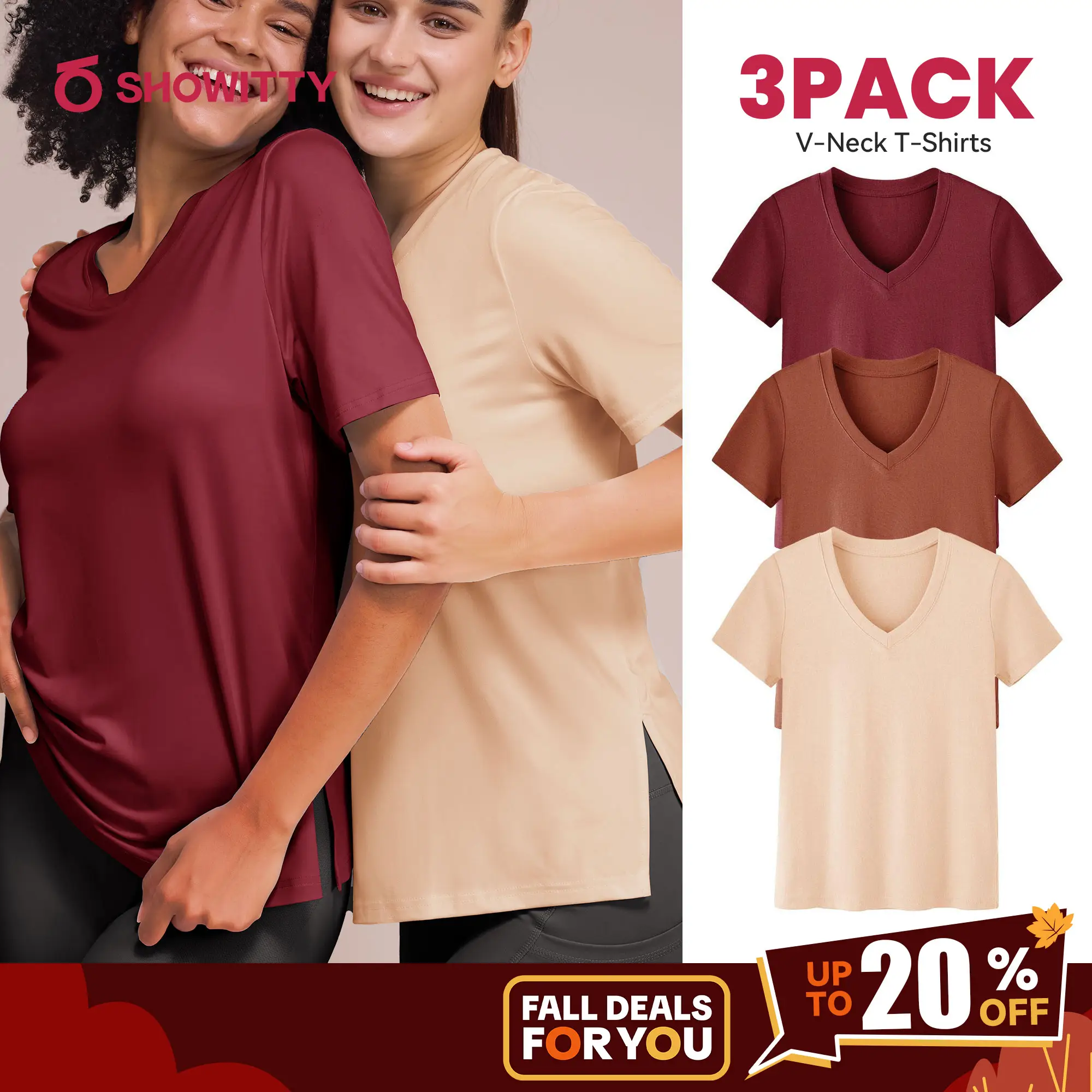 SHOWITTY 1/3 Pack Women's Plus Size Short/Long Sleeve T-Shirts - ‌Lightweight Casual V-Neck Tops for Fall, ‌Breathable Loose Fit‌, Comfortable Basic T