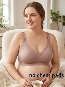 Plus Size Women's Nursing Bra, Seamless Comfort Adjustable Straps, No Sponge Padding, Suitable for Pregnancy Postpartum Wear, Pregnancy Maternity Solid Bra