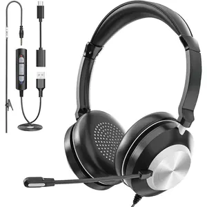 USB Headset with Microphone for PC & Laptop, -Ear  Headset with Noise Canceling Microphone, in-line Control, -Day Comfort for Work, Zoom, Teams, Online Meetings &  Office