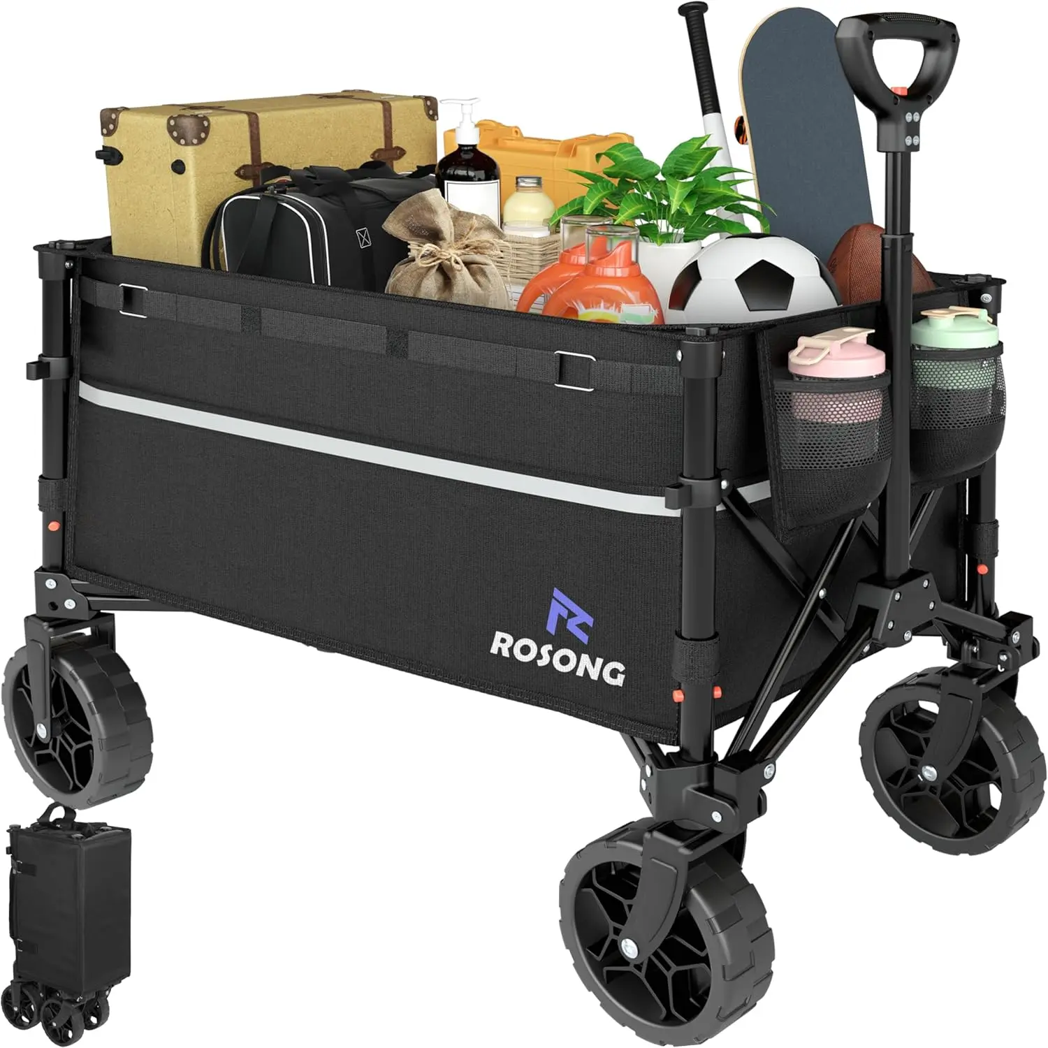 ROSONG Folding Trolley with Wheels--Foldable Multifunctional Heavy-Duty Trolley, used for groceries, sports, garden shopping, camping (black, 120 liters)