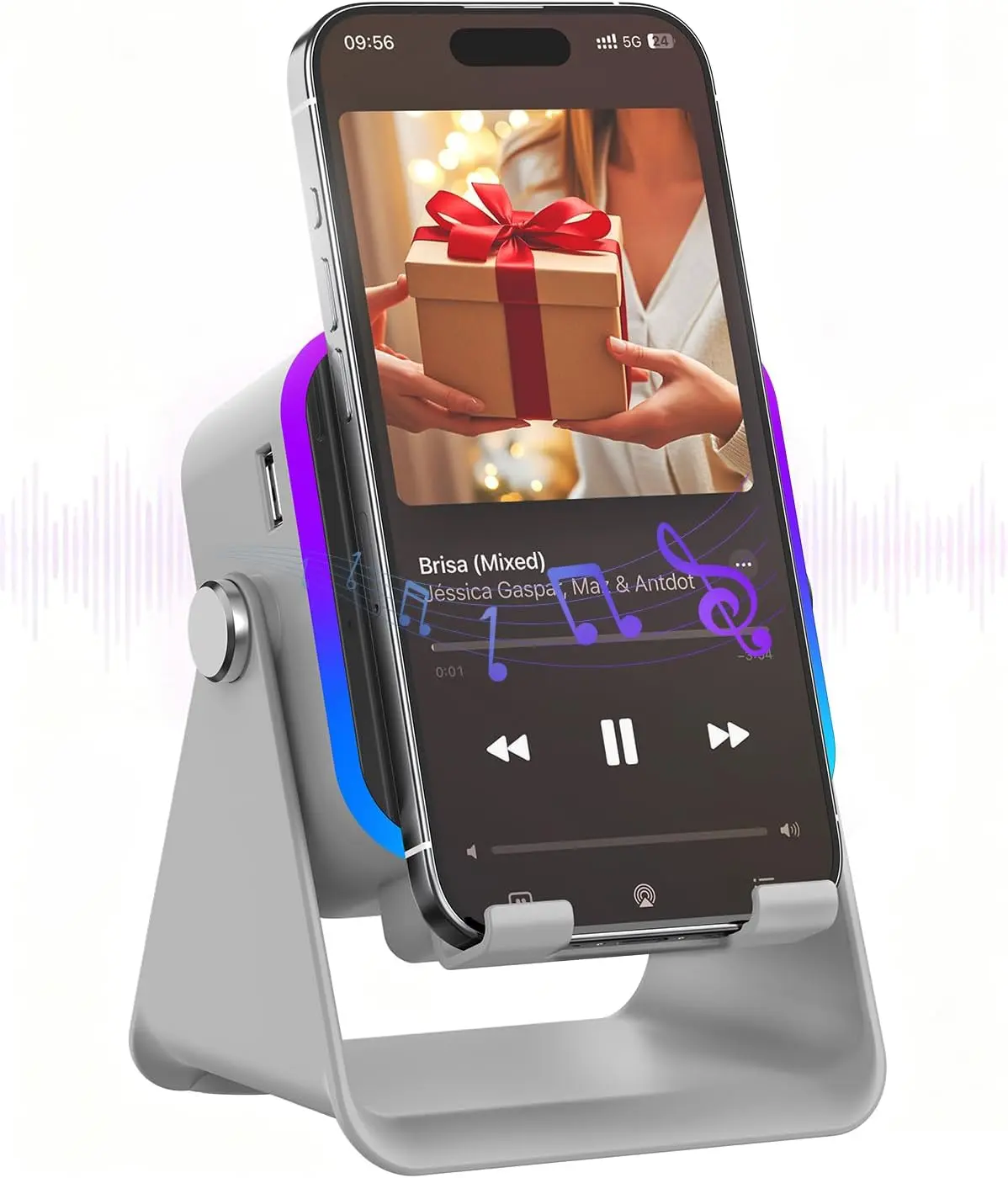 Revolutionary 5-in-1 Wireless Induction Speaker with Phone Stand - Perfect Tech Gift for Home, Office, and Travel!