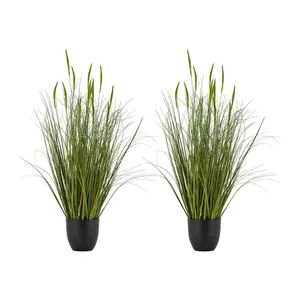 VEVOR Artificial Grass Plant, 2 Pack 35 inch Cattail Grass in Pot, Premium PVC Faux Fake Greenery Shrubs Plant for Indoor Outdoor House Home Garden Office Room Dcor, Housewarming, Green