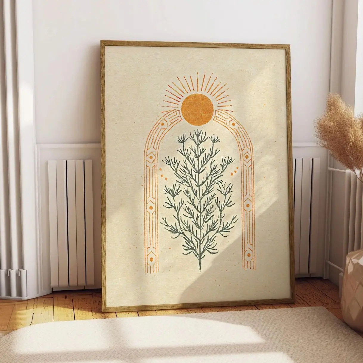 Boho Sun Botanical Wall Art Minimalist Celestial Earth Tone Poster Print Q