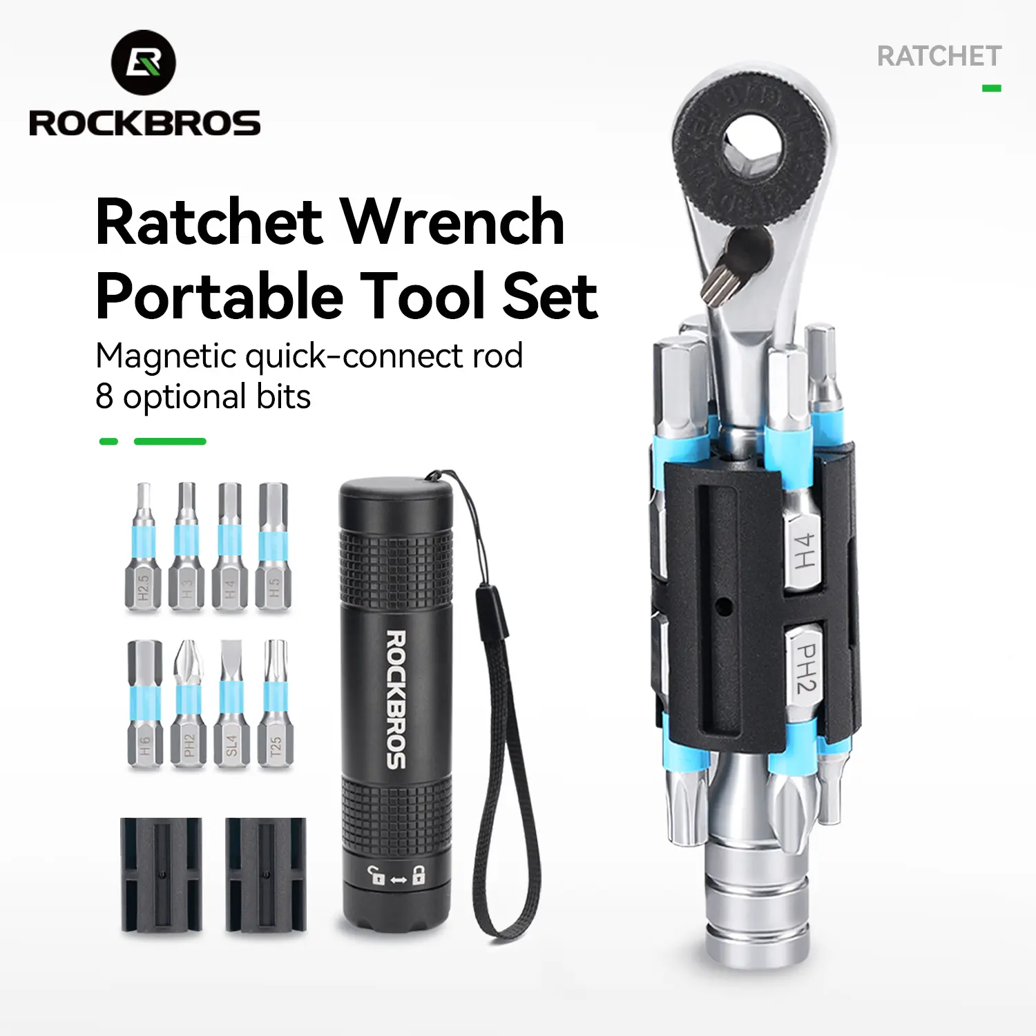 ROCKBROS S2 Alloy 1/4" Drive Ratchet Handle 72-Tooth Compact Bike Repair Kit with 8 Bits ROCKBROS S2 Alloy 1/4" Drive Ratchet Handle 72-Tooth Compact Bike Repair Kit with 8 Bits