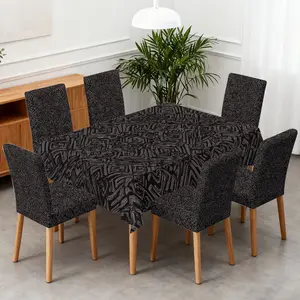4/5/6/7pcs Dark Geometric Maze Dining Chair Cover And Tablecloth Set, Chair Covers Set, Easy to Install & Care for, Fits Living Room, Kitchen, Camping, Party Must-Have, Home Decor & Nice Gift