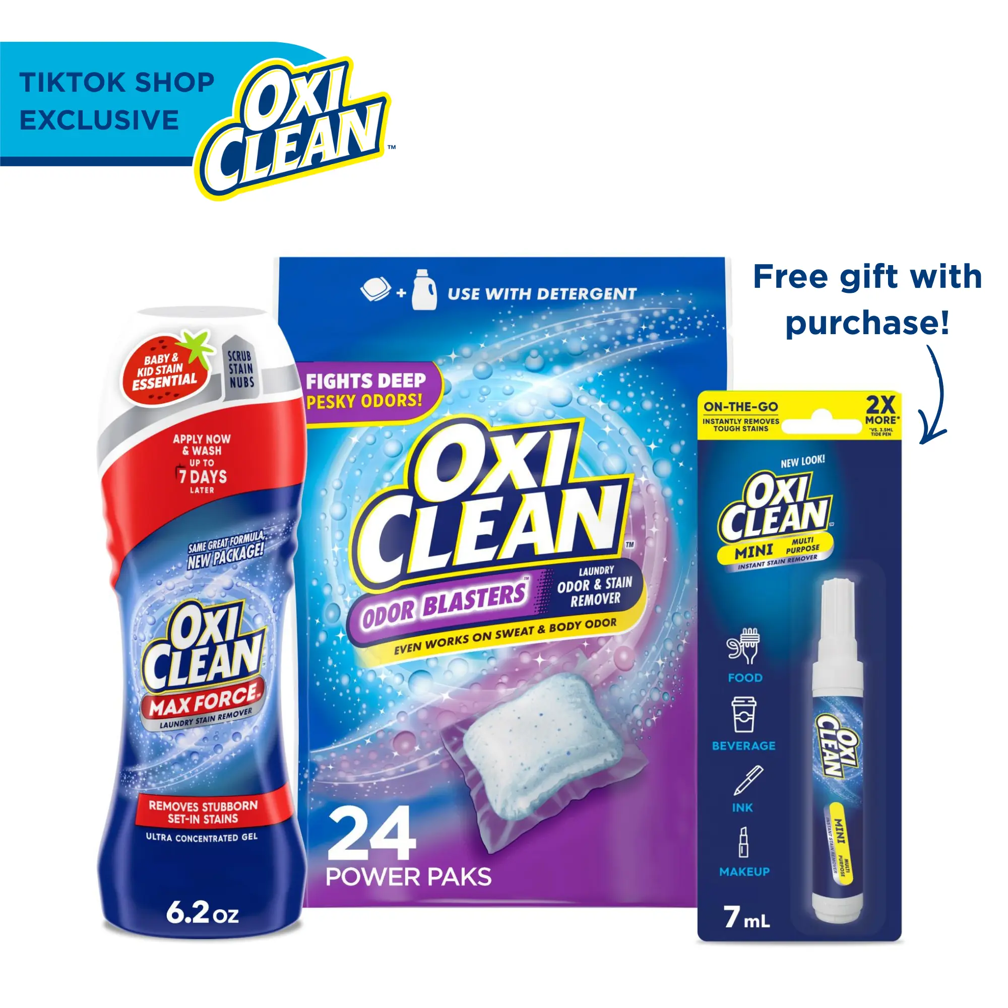 OxiClean Power Pak Laundry Booster + Stain Pre-Treater Bundle, Stain Remover Laundry Packs, Use with Detergent, Eliminates Tough Odors and Removes Stains