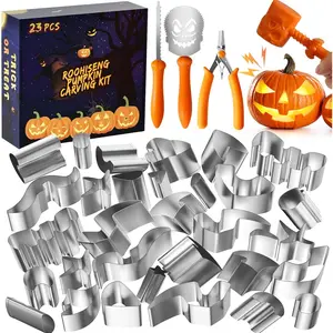 Pumpkin Carving Kit Tools Halloween Cookie Cutters Set Stainless Steel Safe Pumpkin Carving Stencils DIY Halloween Decoration Jack O Lanterns (23)