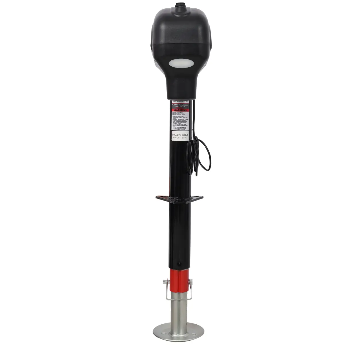 Black Steel 12V DC Electric Tongue Jack for Campers, RVs & Trailers, 3500 lbs Capacity, 5.70x8.30x29.20 in, Adjustable Drop Leg Lift, Waterproof Cover, 2-1/4" Trailer Coupler Compatible