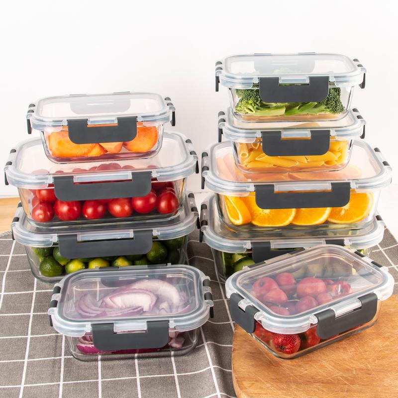 10 Packs Glass Food Storage Containers with Lids, Glass Meal Prep Containers, Airtight Glass Lunch Containers - Freezer,Oven,Microwave Safe.
