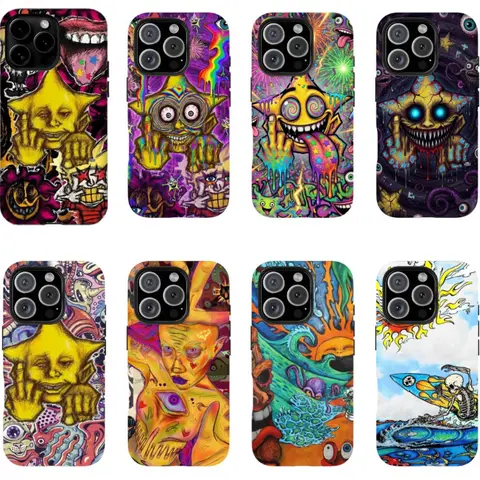 Bold Colorful Skull & Wave Art,Tough phone case,for iPhone 16 15 14 13 12 11 17Pro Max,for Samsung S25 S24 S23 S22 Ultra,Gifts For Fans, Phone Accessories