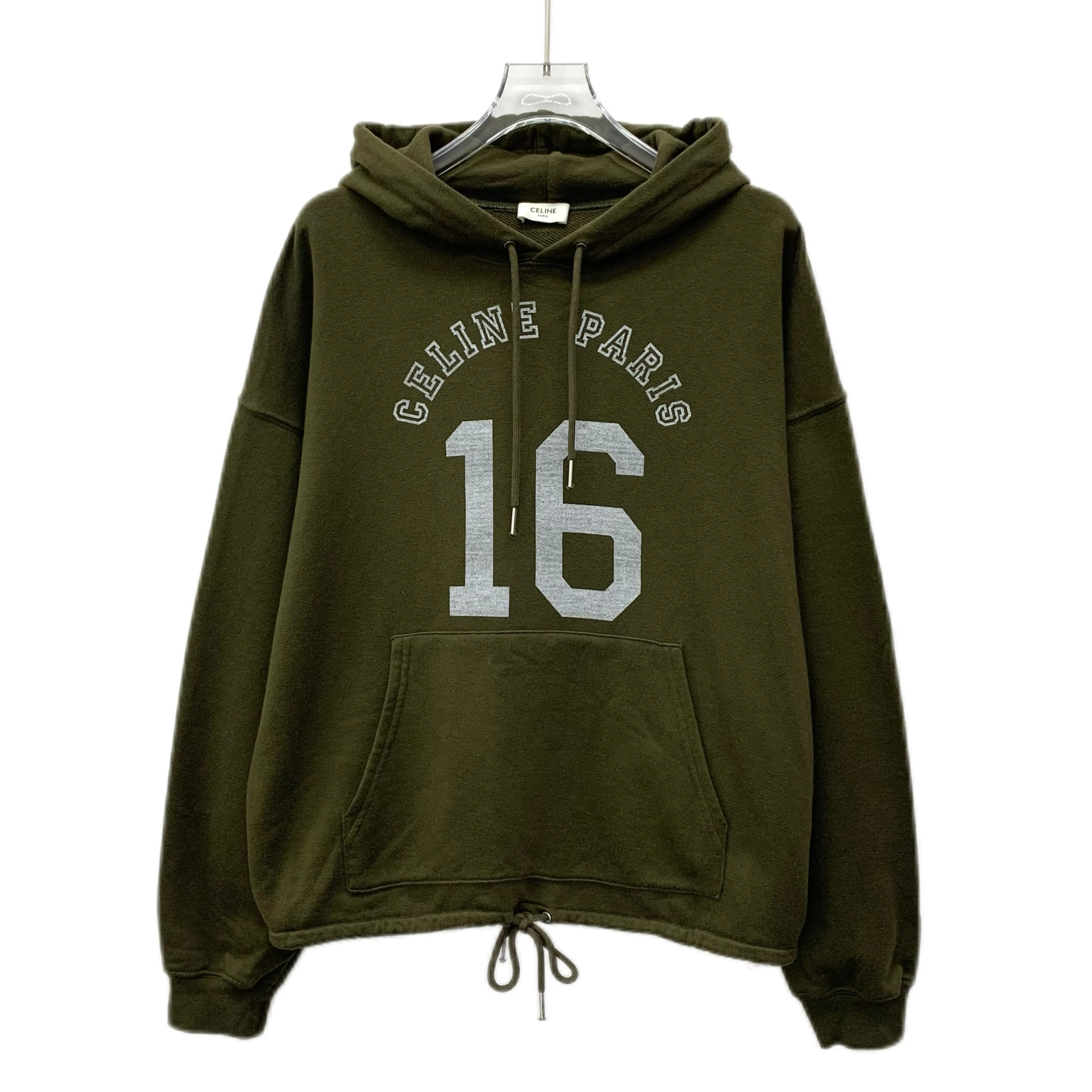 RDLT- Celine Olive Green Logo Print Cotton Hooded Sweatshirt Size S