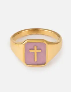 Lilac Enamel Cross Ring