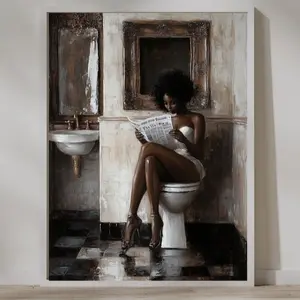 Artistic African American Women Photo Artwork - Unframed Vintage Bathroom Toilet Wall Decoration, Multi-Size Single Sheet High-Quality Luster Paper Print, Hand-Tape Compatible Home Decor