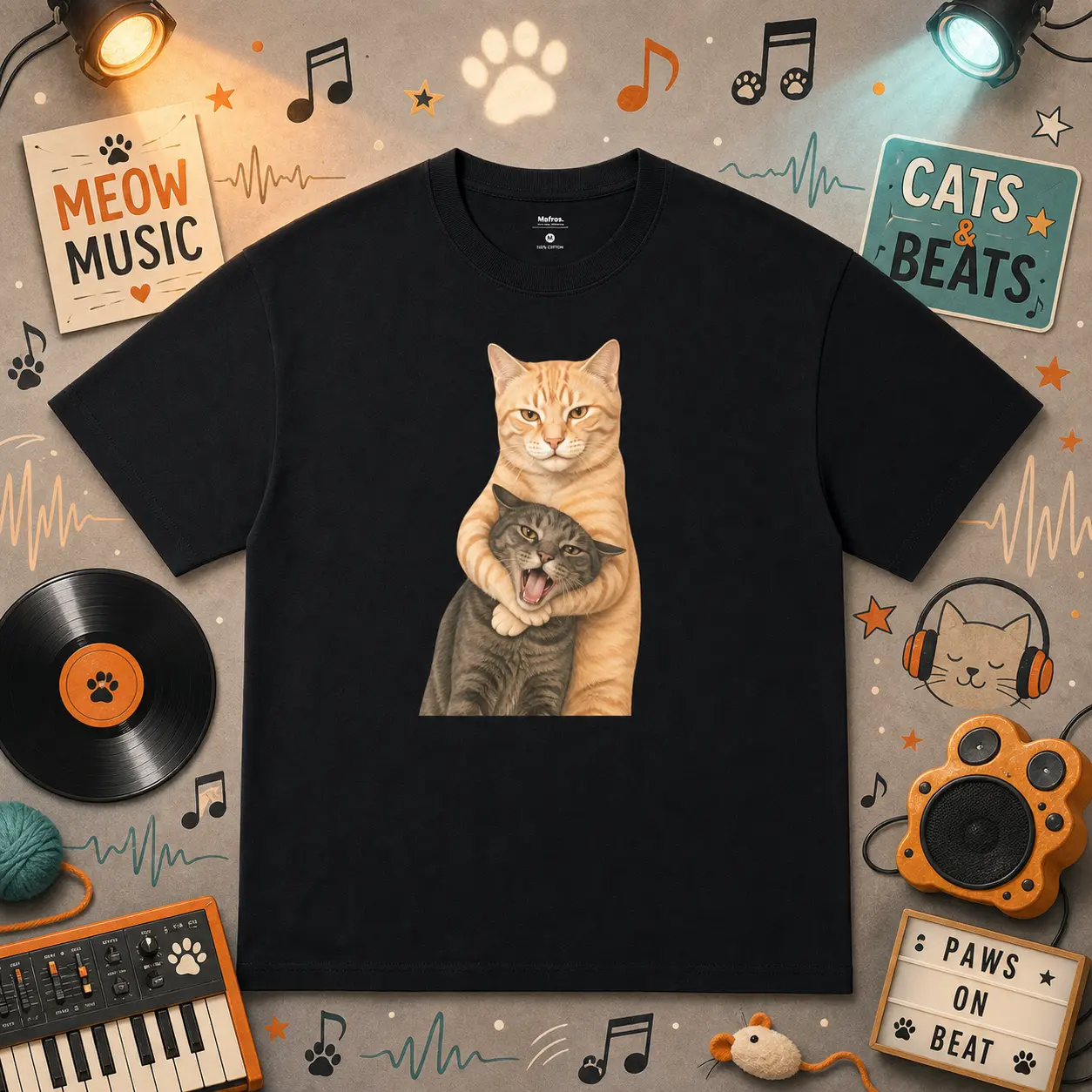 Funny Hugging Cats Graphic T Shirt Cute Orange Tabby Cat Tee Pet Lover Casual Unisex Shirt