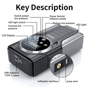Gift for Mother's Day & Father's Day 8000mAh Ultra-Safe Car Jump Starter Starts all vehicles with 12V batteries. Equipped with a 150 PSI air compressor, 18W fast charging, tire pressure monitoring and LED lights. Includes jumper cables and air hose.
