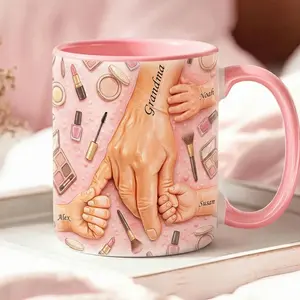 Personalized Grandma Holding Hands Mug, Custom Floral Coffee Cup, Nana Birthday Gift, 2D Printed 3D Effect, gift for her, gift for him, gift for mom, gift for dad, gift for friend, birthday gift mug.