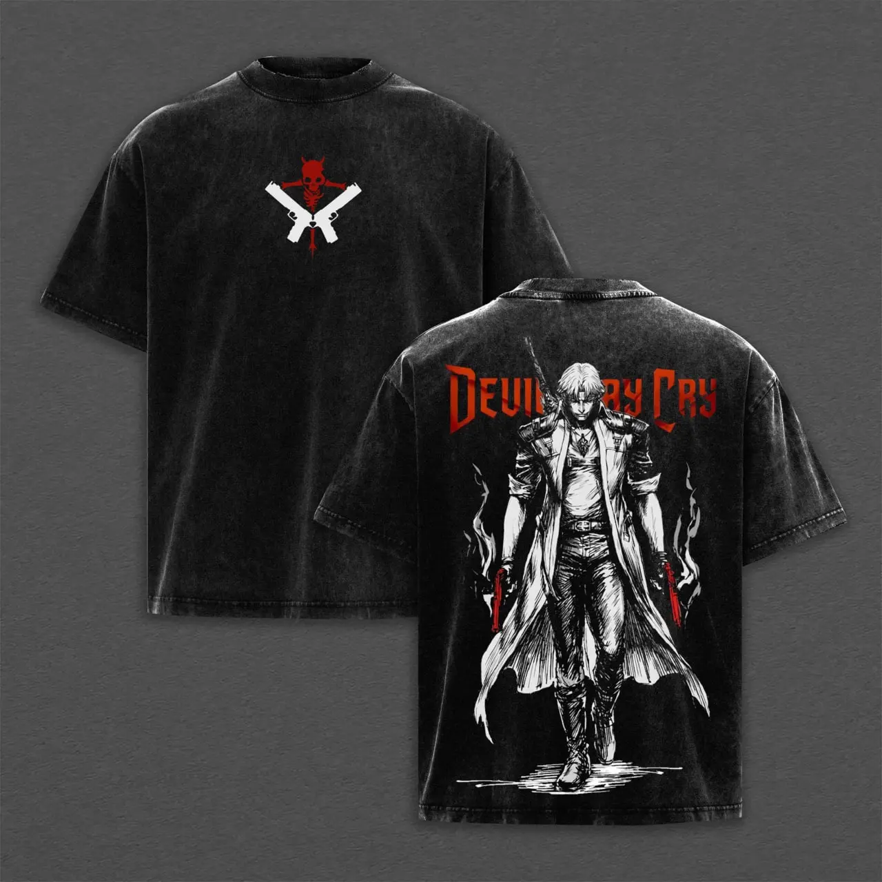 Devil May Cry Dante Son of Sparda Washed T-Shirt, Devil May Cry Inspired Oversized Heavyweight Cotton T-Shirt, Legendary Devil Hunter Graphic Tee, Dark Fantasy Video Game Double Printed Heavyweight Shirt, Menswear Gift for Gamers