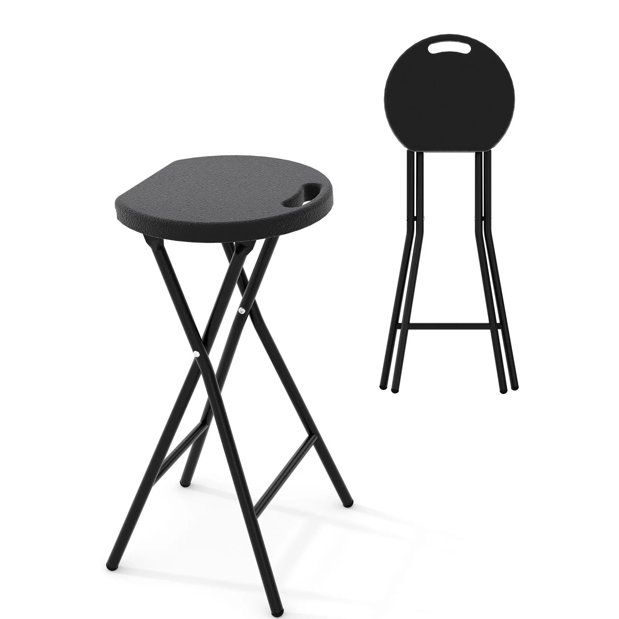 GARVEE 24 Inch Tall Folding Bar Stool with Carry Handle, 400 Lbs Heavy‑Duty Steel Frame Fold‑Up Stool with Safety Lock, HDPE Weather‑Resistant Seat for Home Bar Kitchen Camping RV Indoor‑Outdoor Use, Black‑1‑Pack