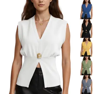 SCUSTY Womens Vest Tops Button Down V Neck Sleeveless Knit Summer Top for Women