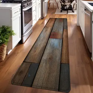 1PC, Brown and Blue Wood Grain Splicing Patterned strip rugs, Decorative rug, home décor, bathroom mats, entryway mats, kitchen mats, hallway rugs, flannel sponge rugs