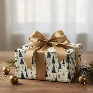 Musical Christmas Tree Wrapping Paper: Folk Holiday Gift Wrap Roll for Musicians