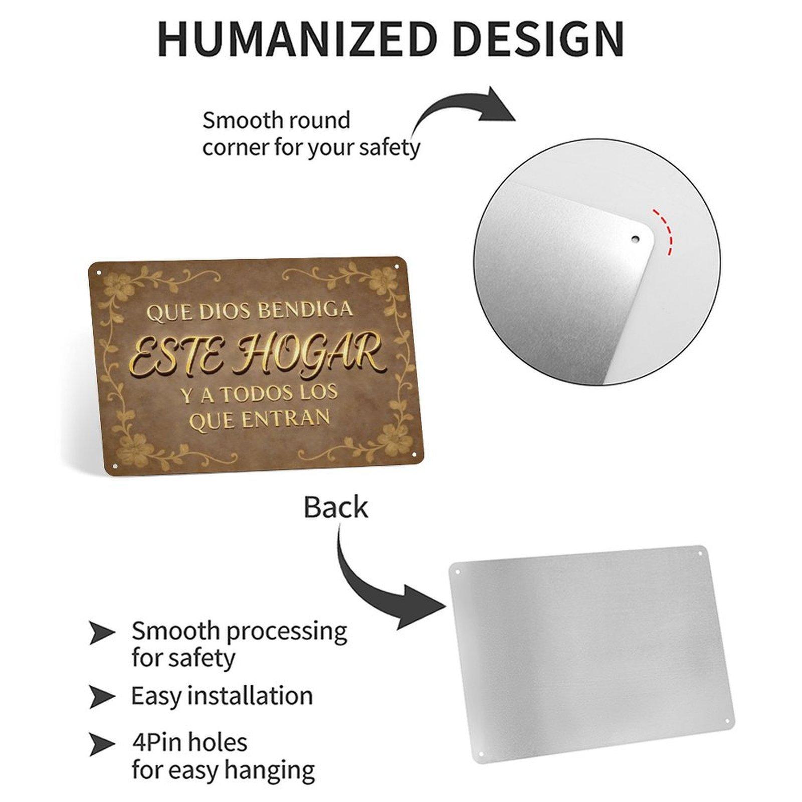 2D Flat, 12*8in "Que Dios Bendiga Este Hogar" Spanish Religious Aluminum Metal Sign. Vintage Brown & Gold Floral Design, Pre-drilled Holes. Ideal Wall Decor for Entryway, Bedroom, Church. A Heartfelt Gift for Spanish-Speaking Christian Families & Friends