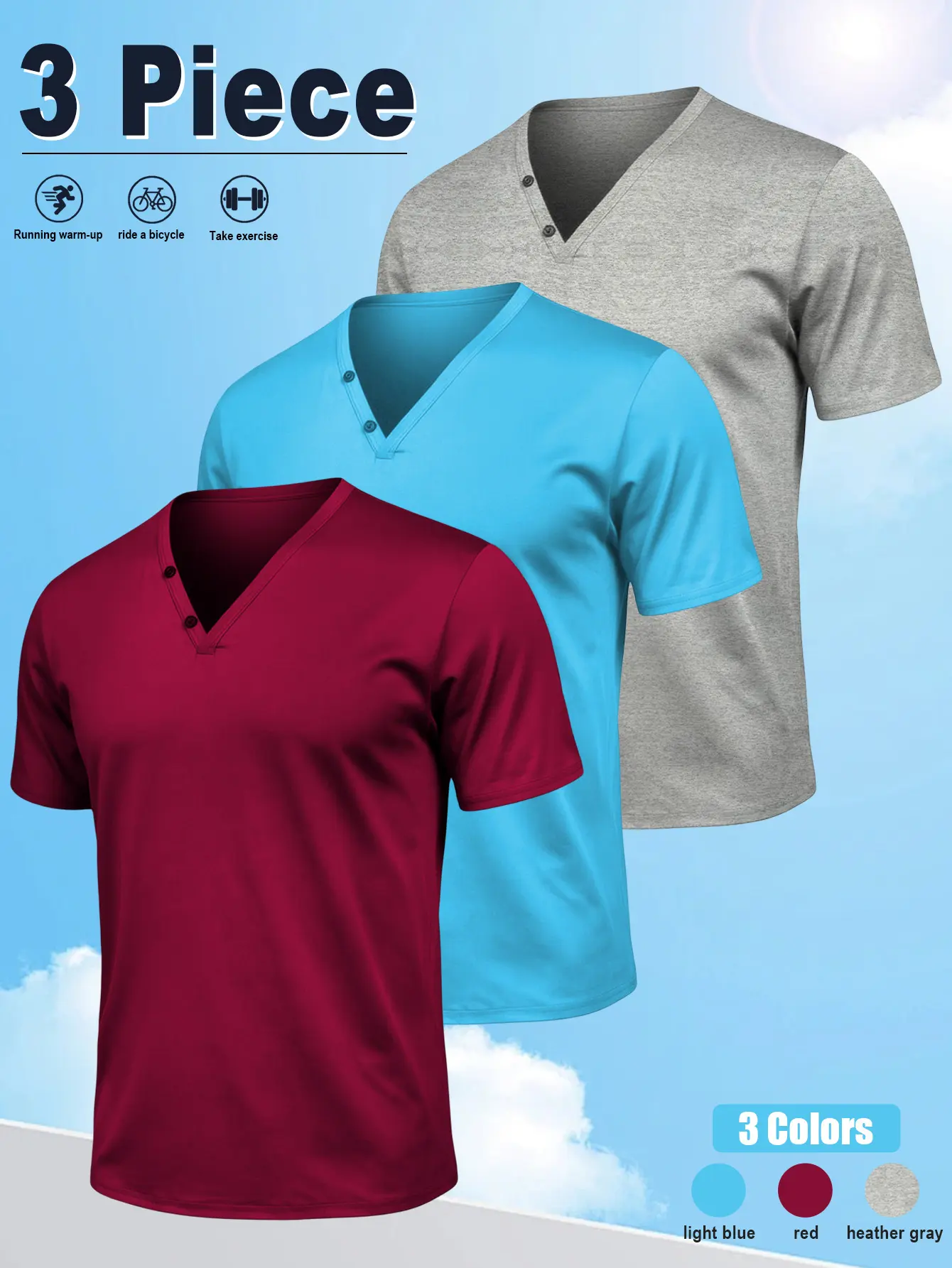 Men's 3-Pack V-Neck Short Sleeve Athletic T-Shirts - Breathable, Sweat-Wicking Fitness Apparel for Running/Cycling, Gym | Athleisure Wear, Sporty Chic Tops